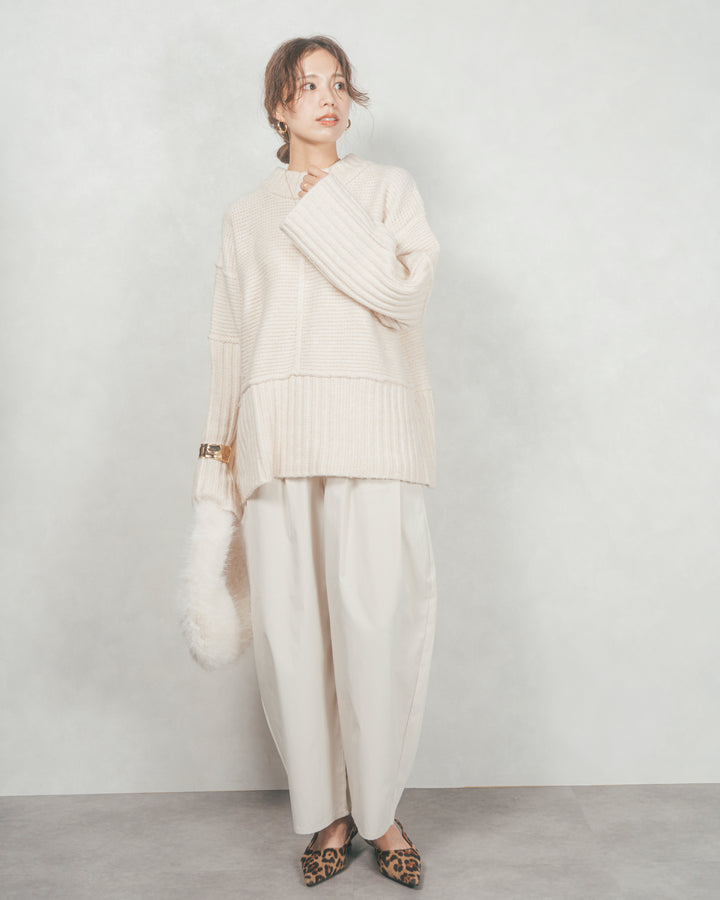 ［SET］リンキングデザイン リラックスニット+サイドタックコクーンパンツ（2SET）