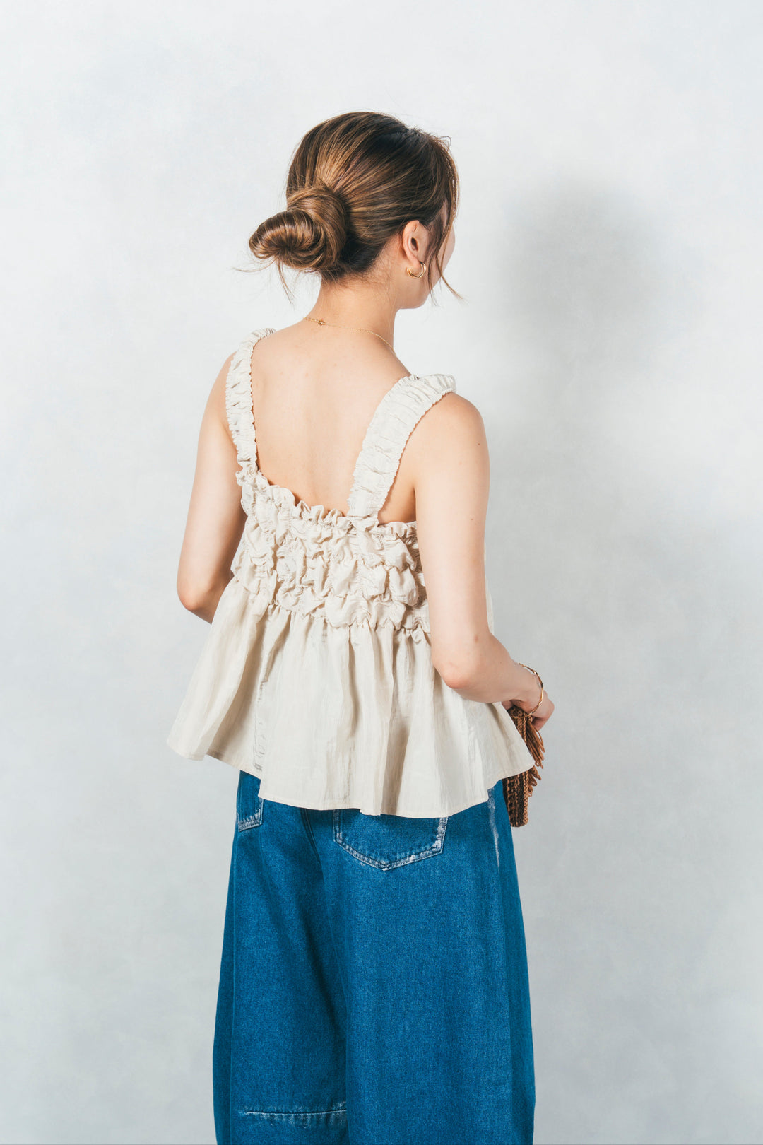 ［SET］ワッシャータフタシャーリングキャミ+ハクデザインカーブデニム（2SET）