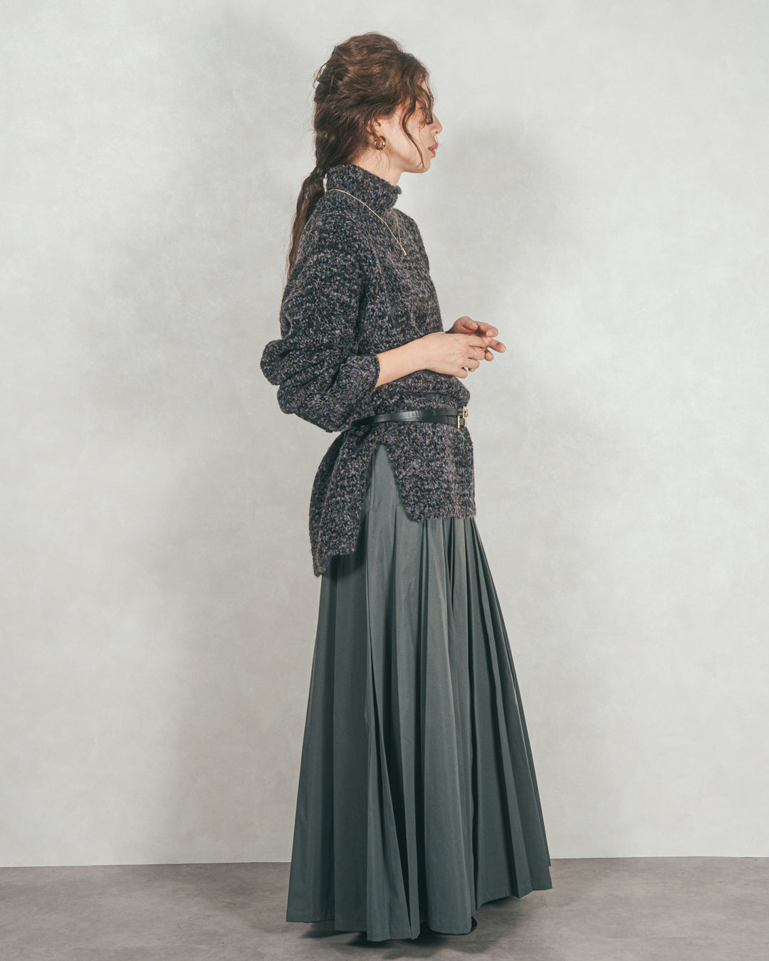 ブークレMix ハイネックニット (BLACK)