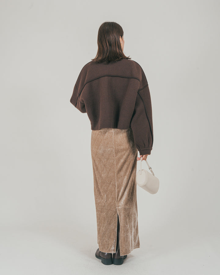 ［SET］Softショートニットブルゾン + ベロア Back Openワンピース（2SET）