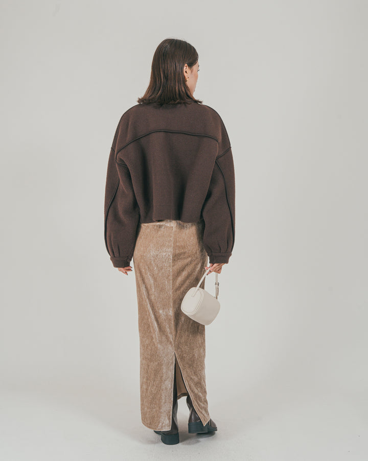 ［SET］Softショートニットブルゾン + ベロア Back Openワンピース（2SET）