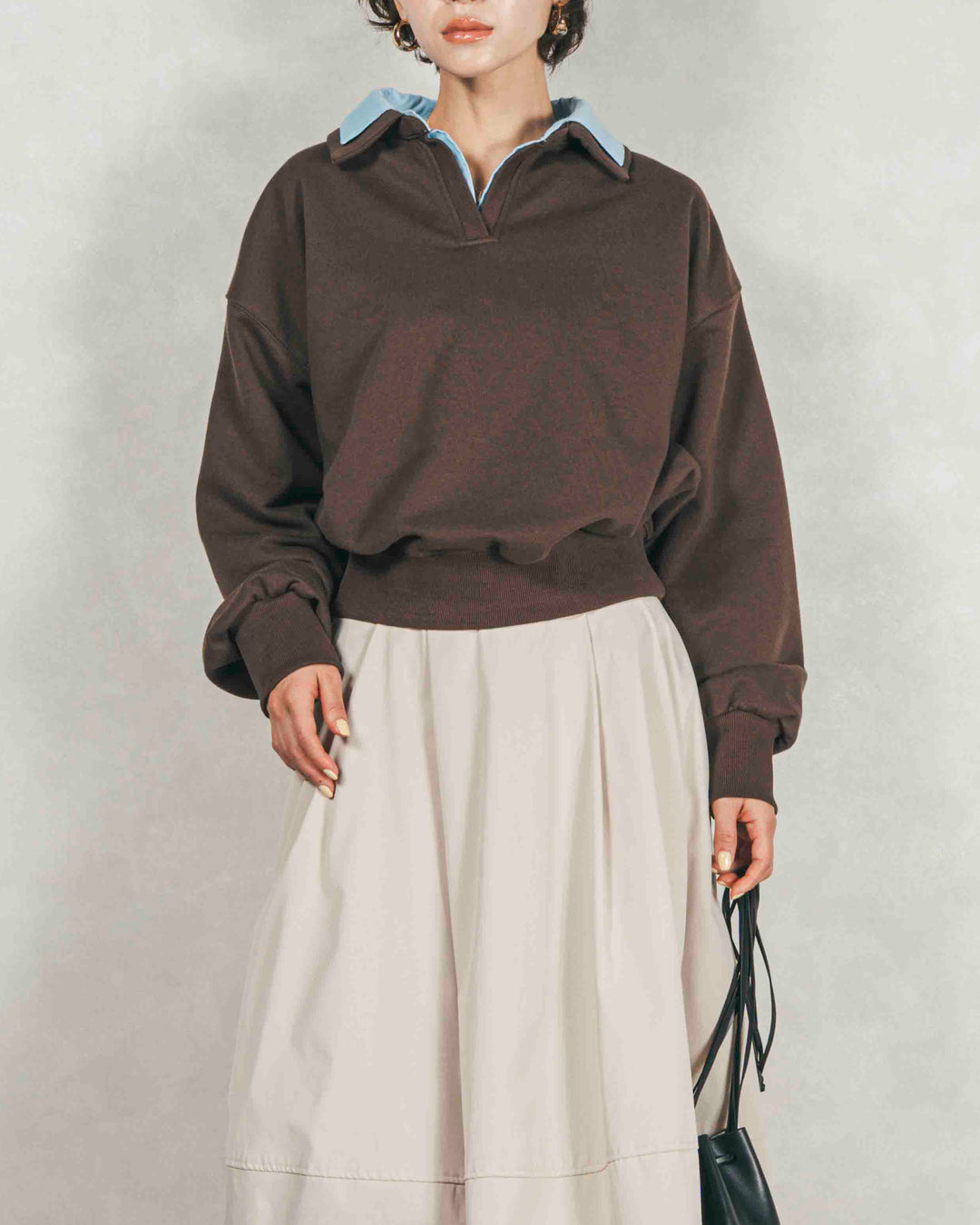 ［SET］シャツ Layered クロップドスウェット+コクーンシルエットロングスカート（2SET）