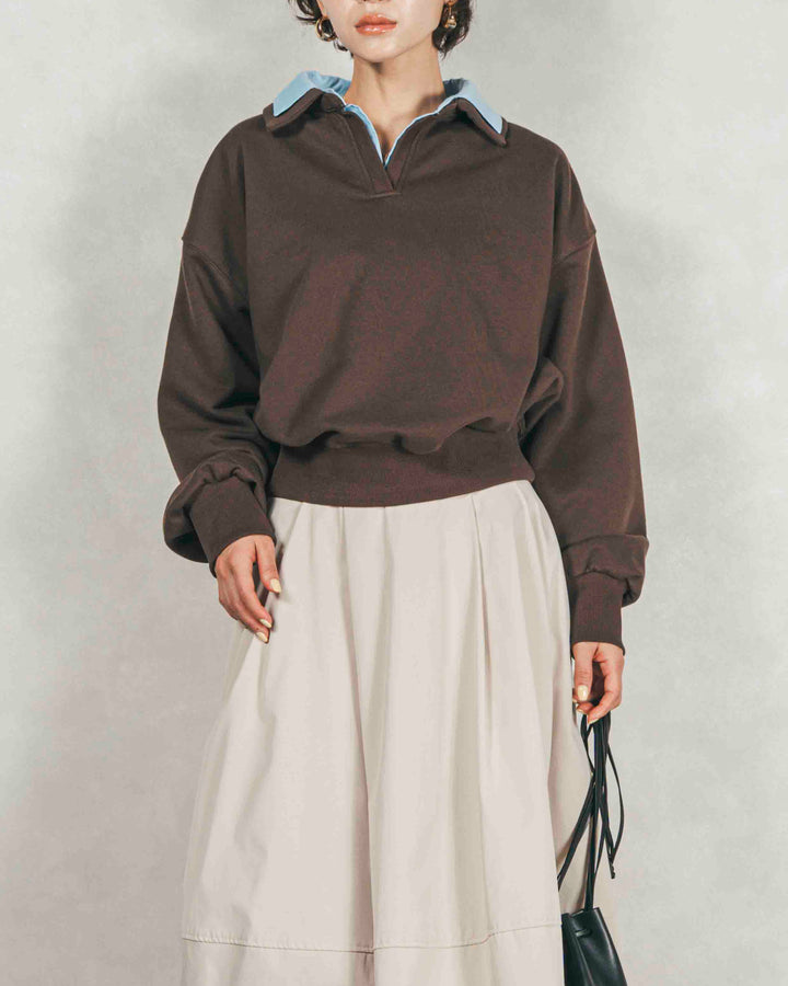 ［SET］シャツ Layered クロップドスウェット+コクーンシルエットロングスカート（2SET）