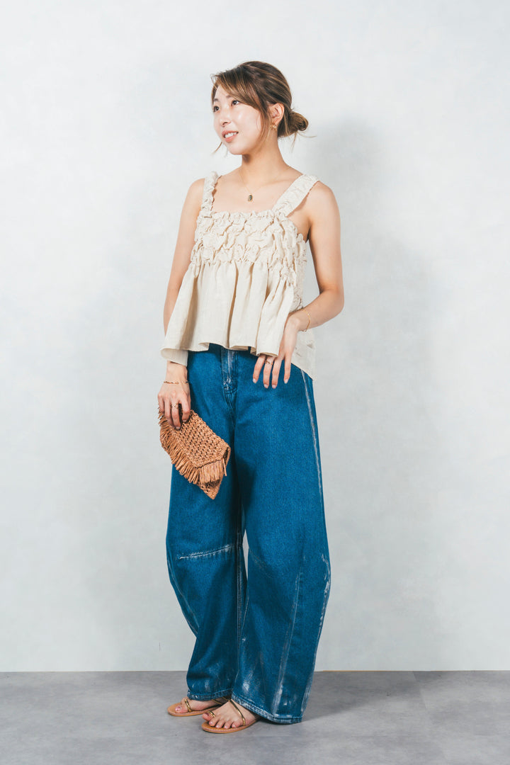 ［SET］ワッシャータフタシャーリングキャミ+ハクデザインカーブデニム（2SET）