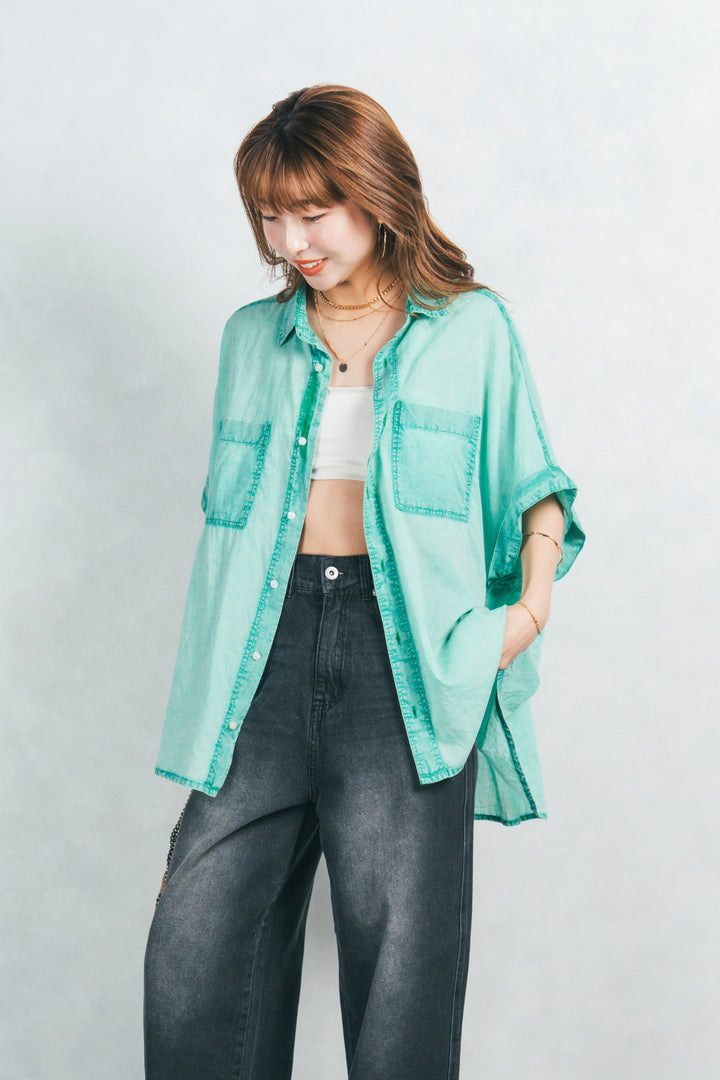 ［SET］エアリーカラー半袖シャツ＋カットオフデザインデニム（2SET）