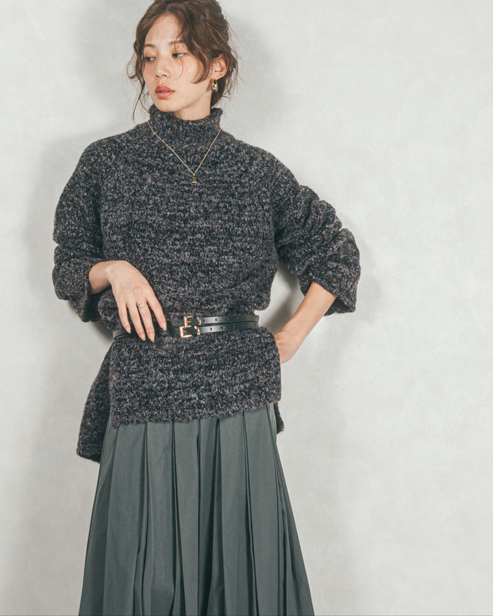 ブークレMix ハイネックニット (BLACK)