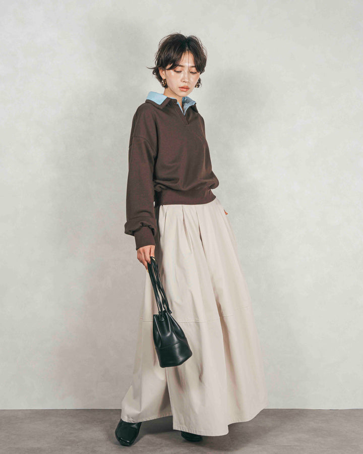 ［SET］シャツ Layered クロップドスウェット+コクーンシルエットロングスカート（2SET）