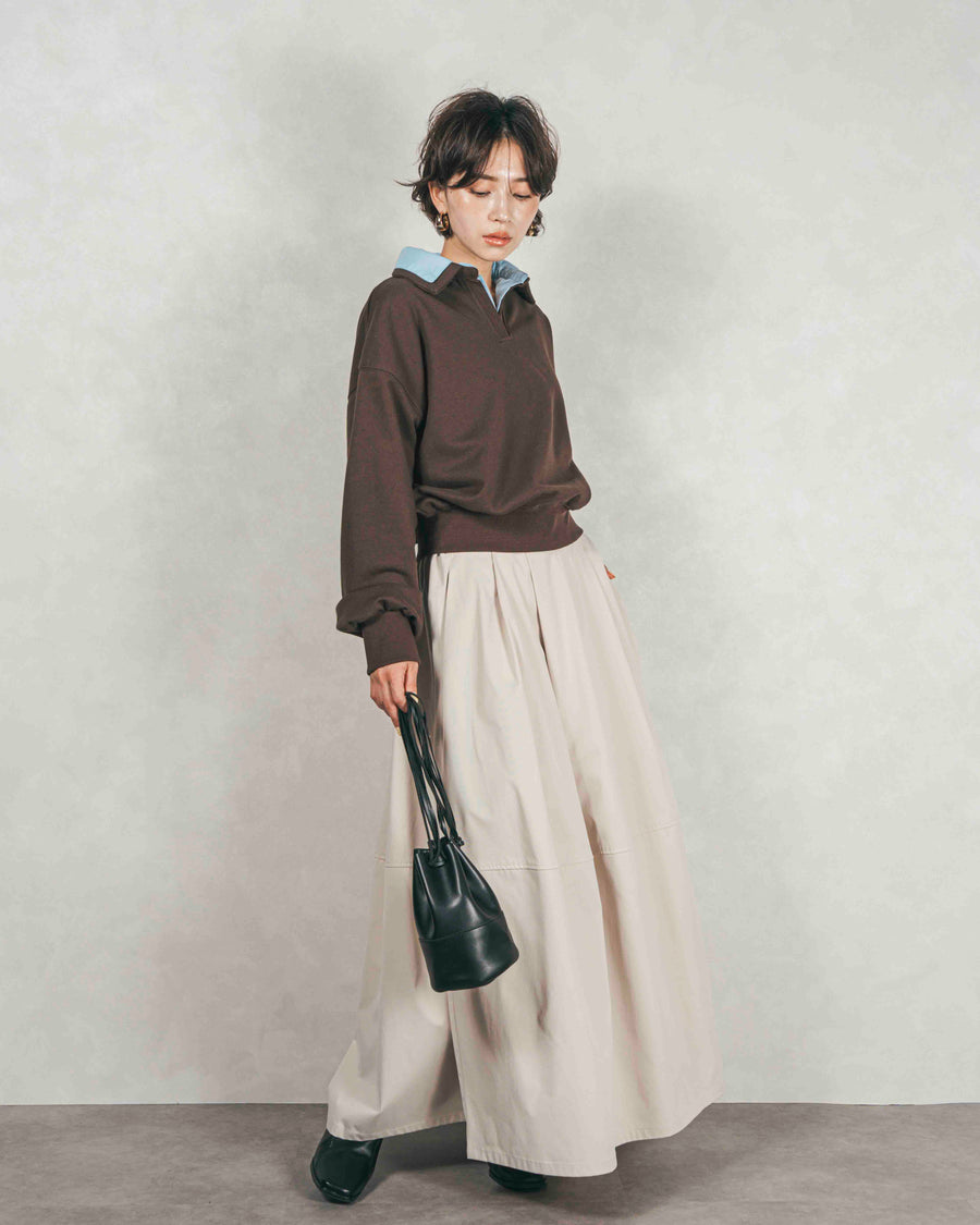 ［SET］シャツ Layered クロップドスウェット+コクーンシルエットロングスカート（2SET）