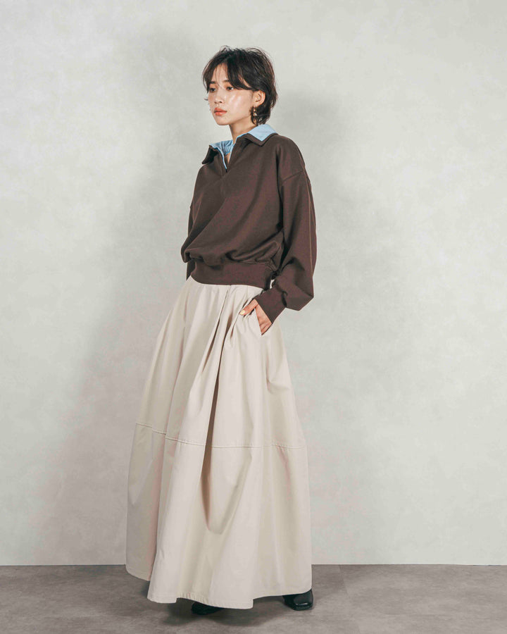 ［SET］シャツ Layered クロップドスウェット+コクーンシルエットロングスカート（2SET）