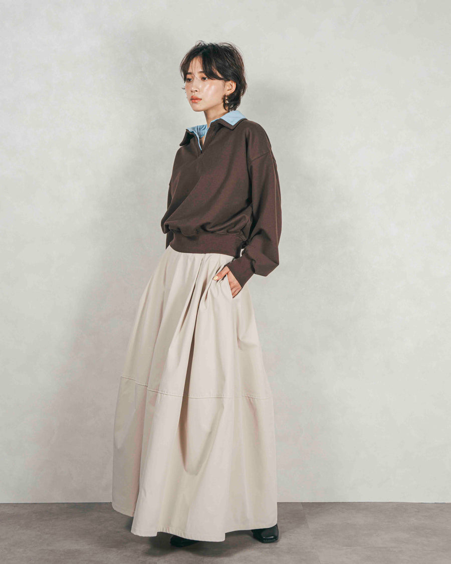 ［SET］シャツ Layered クロップドスウェット+コクーンシルエットロングスカート（2SET）