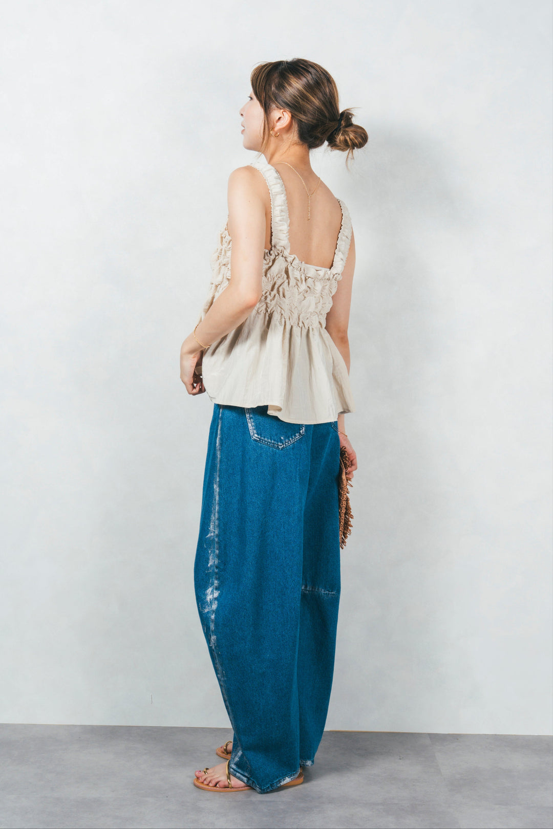 ［SET］ワッシャータフタシャーリングキャミ+ハクデザインカーブデニム（2SET）