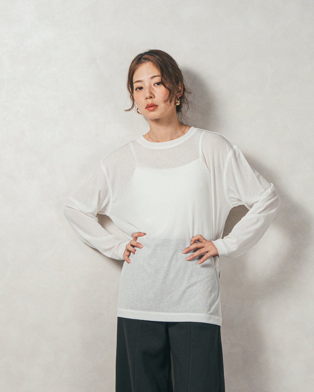 ［SET］ミックスヤーン2WAYカーディガン+スラブシアークルーネックT+センターシーム リラックスカラーデニム（3SET）