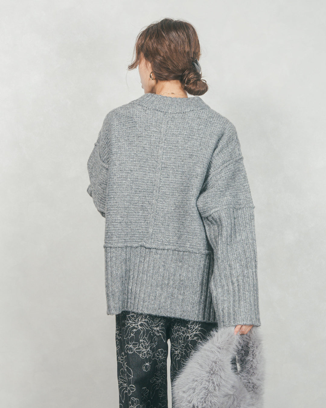 ［SET］リンキングデザイン リラックスニット+フラワージャガードデニム（2SET）