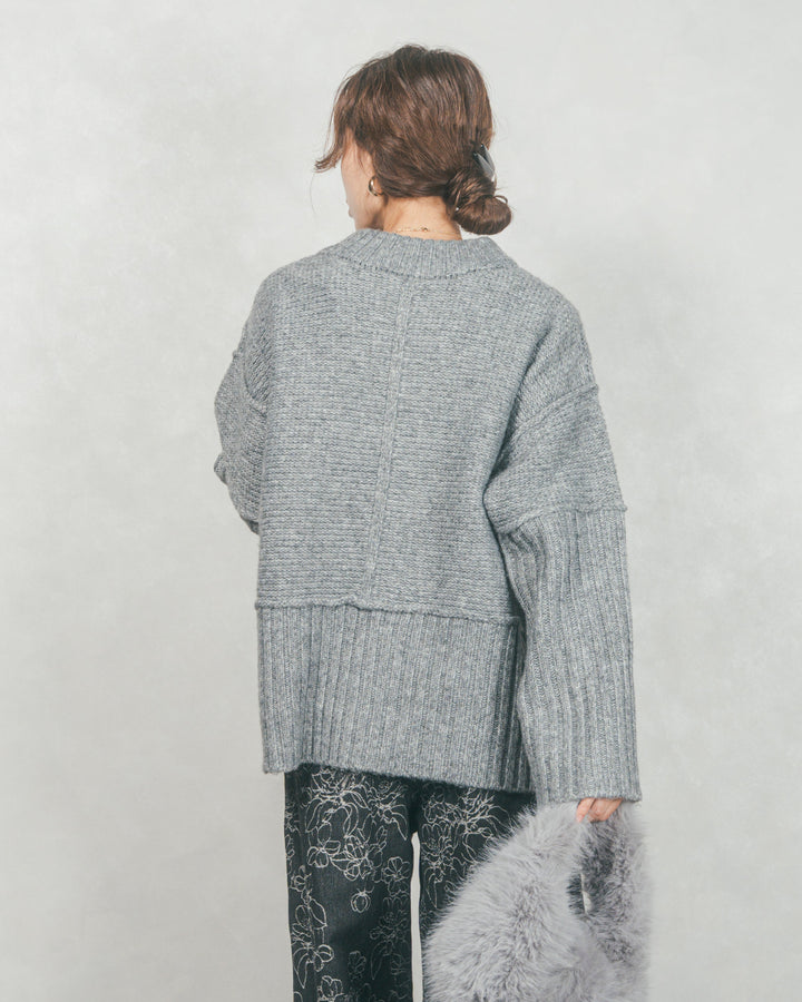 ［SET］リンキングデザイン リラックスニット+フラワージャガードデニム（2SET）