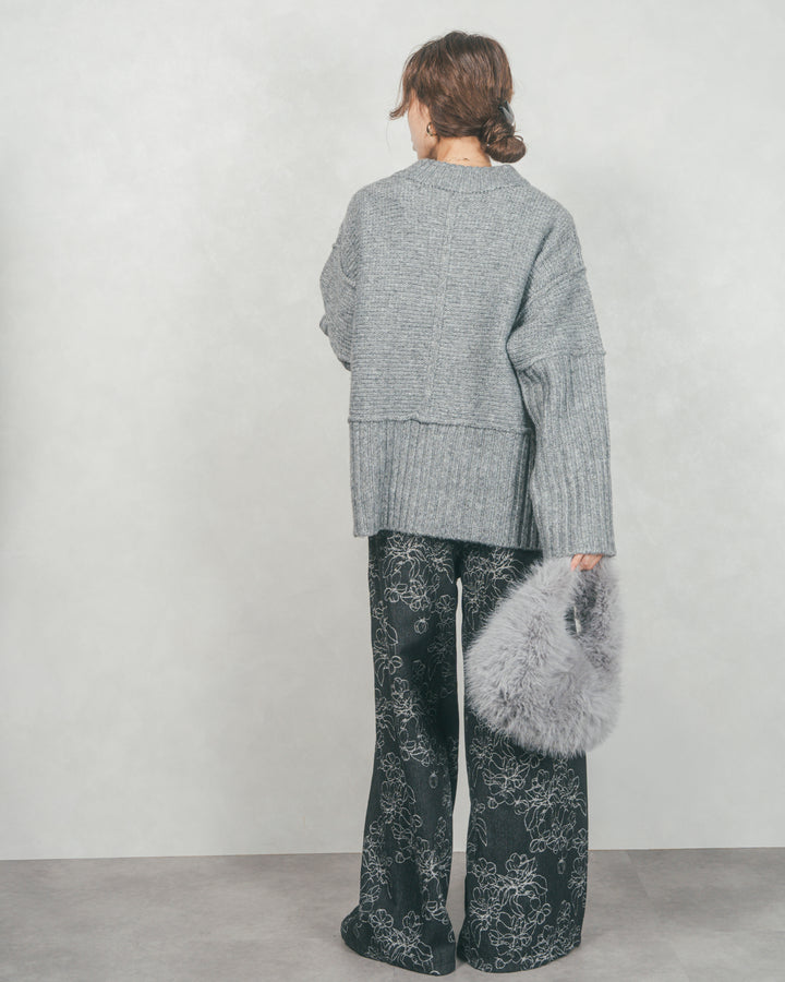 ［SET］リンキングデザイン リラックスニット+フラワージャガードデニム（2SET）