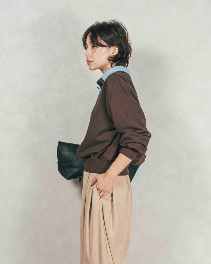 ［SET］シャツ Layered クロップドスウェット+サイドタックコクーンコーデュロイパンツ（2SET）