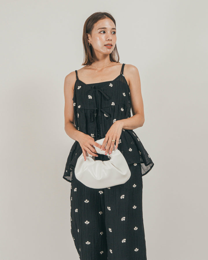 ［SET］フロントリボン刺繍 Veilキャミ + 刺繍 Veilロングパンツ（2SET）