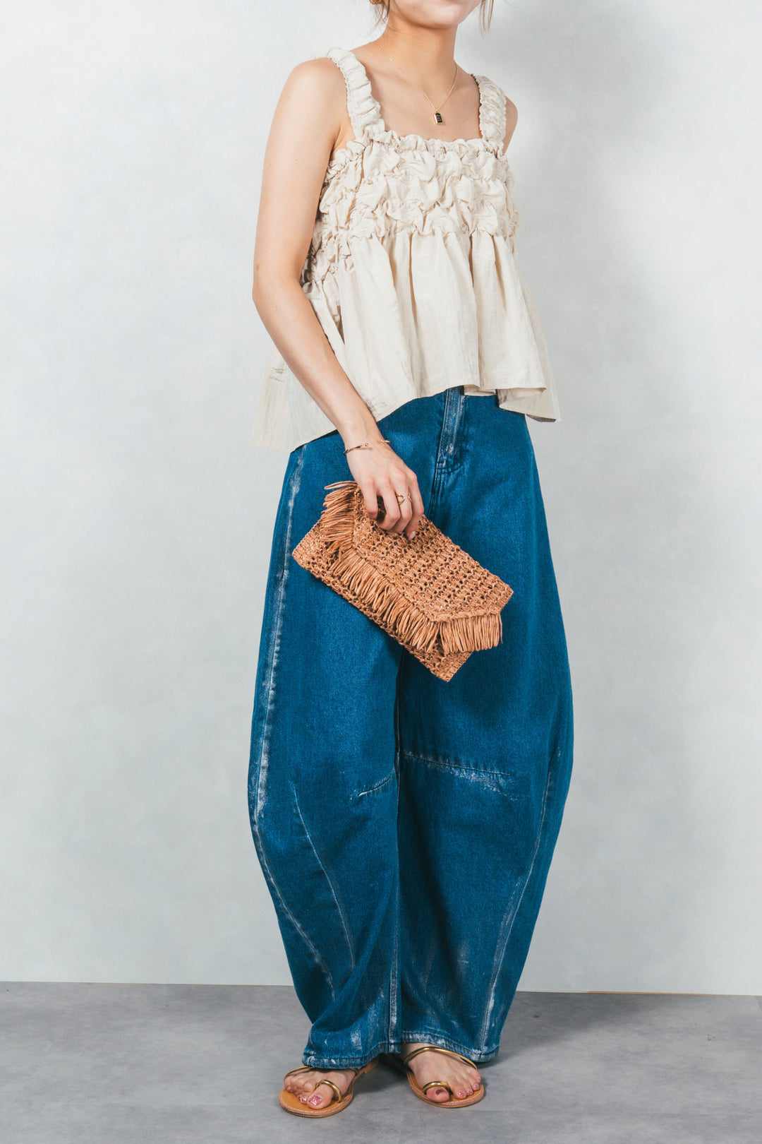 ［SET］ワッシャータフタシャーリングキャミ+ハクデザインカーブデニム（2SET）