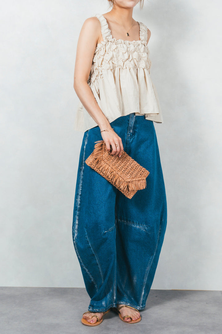 ［SET］ワッシャータフタシャーリングキャミ+ハクデザインカーブデニム（2SET）