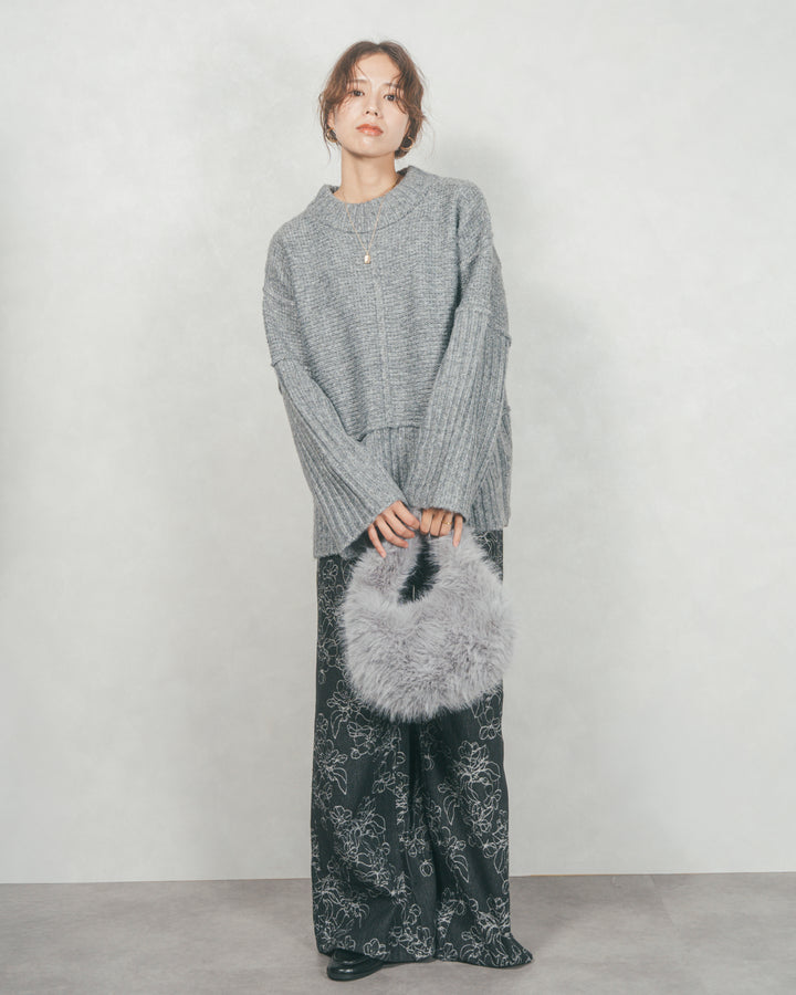 ［SET］リンキングデザイン リラックスニット+フラワージャガードデニム（2SET）