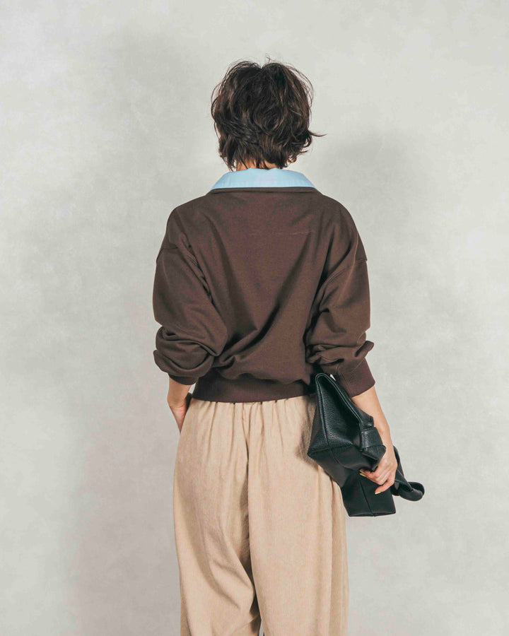 ［SET］シャツ Layered クロップドスウェット+サイドタックコクーンコーデュロイパンツ（2SET）