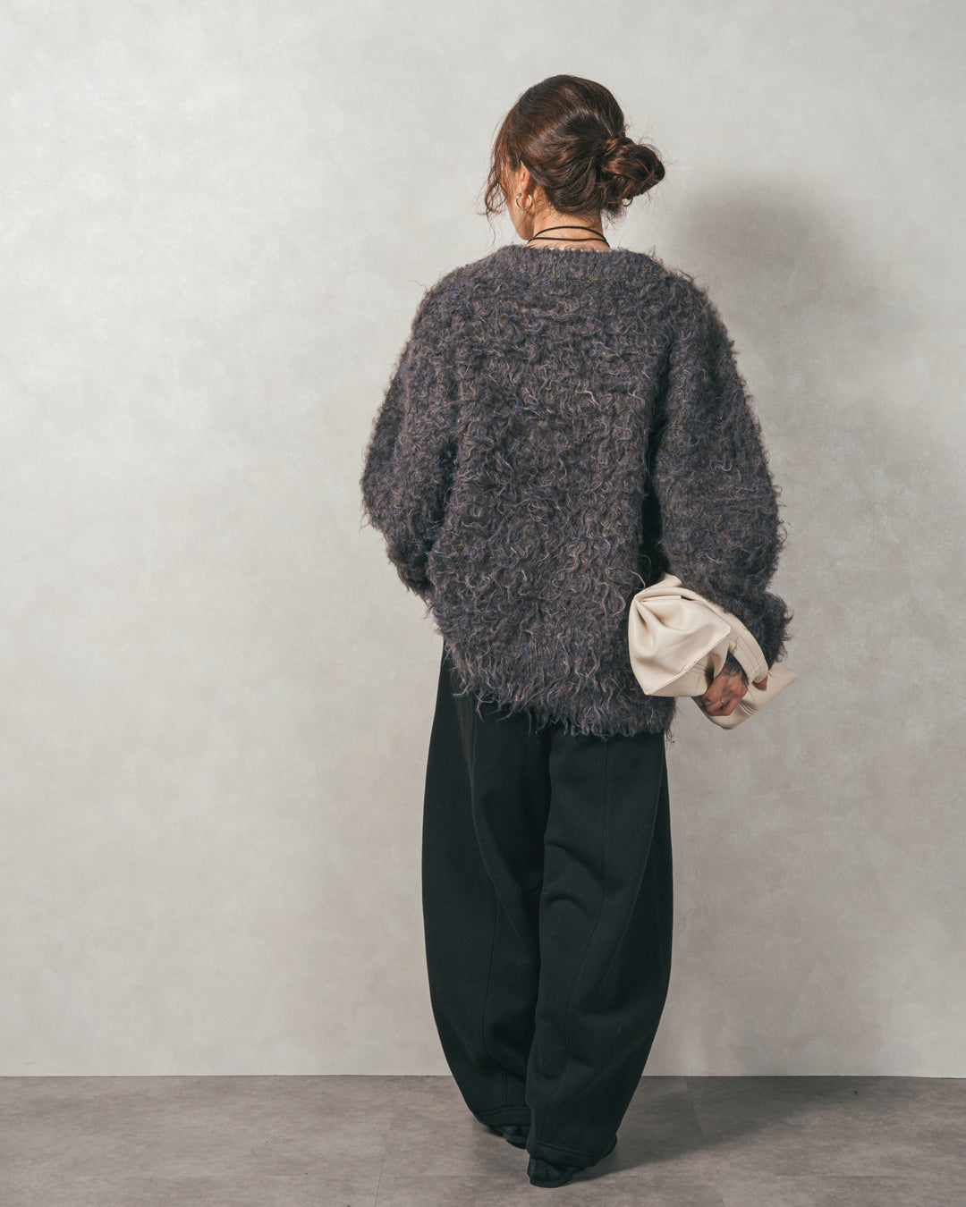 ［SET］Airyフェザー ニットカーディガン+スラブシアークルーネックT+Relax 裏起毛カーブパンツ（3SET）