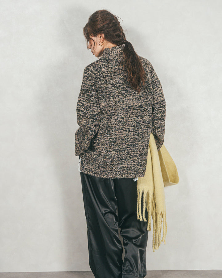 ［SET］ブークレMix ハイネックニット+Relaxサテンパンツ（2SET）