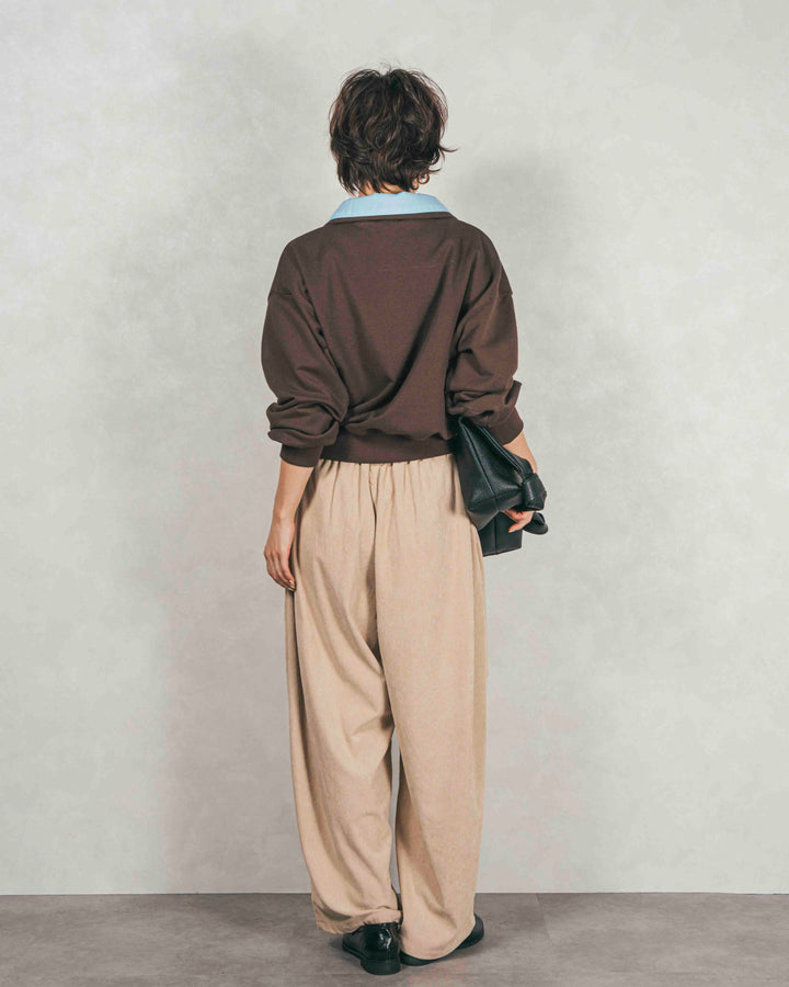 ［SET］シャツ Layered クロップドスウェット+サイドタックコクーンコーデュロイパンツ（2SET）