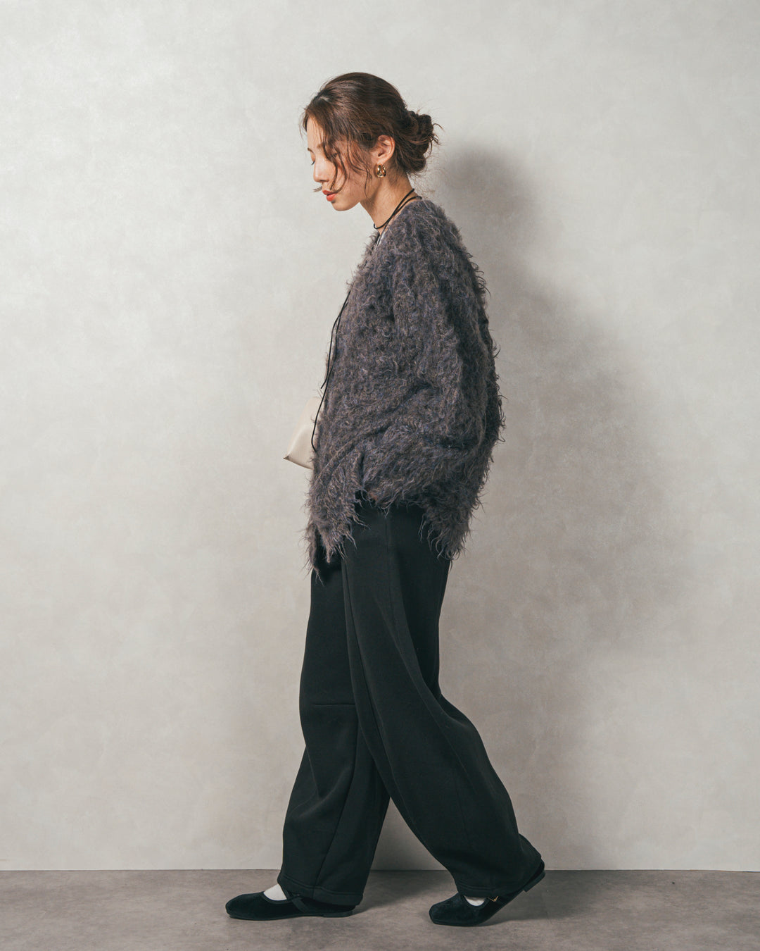 ［SET］Airyフェザー ニットカーディガン+スラブシアークルーネックT+Relax 裏起毛カーブパンツ（3SET）