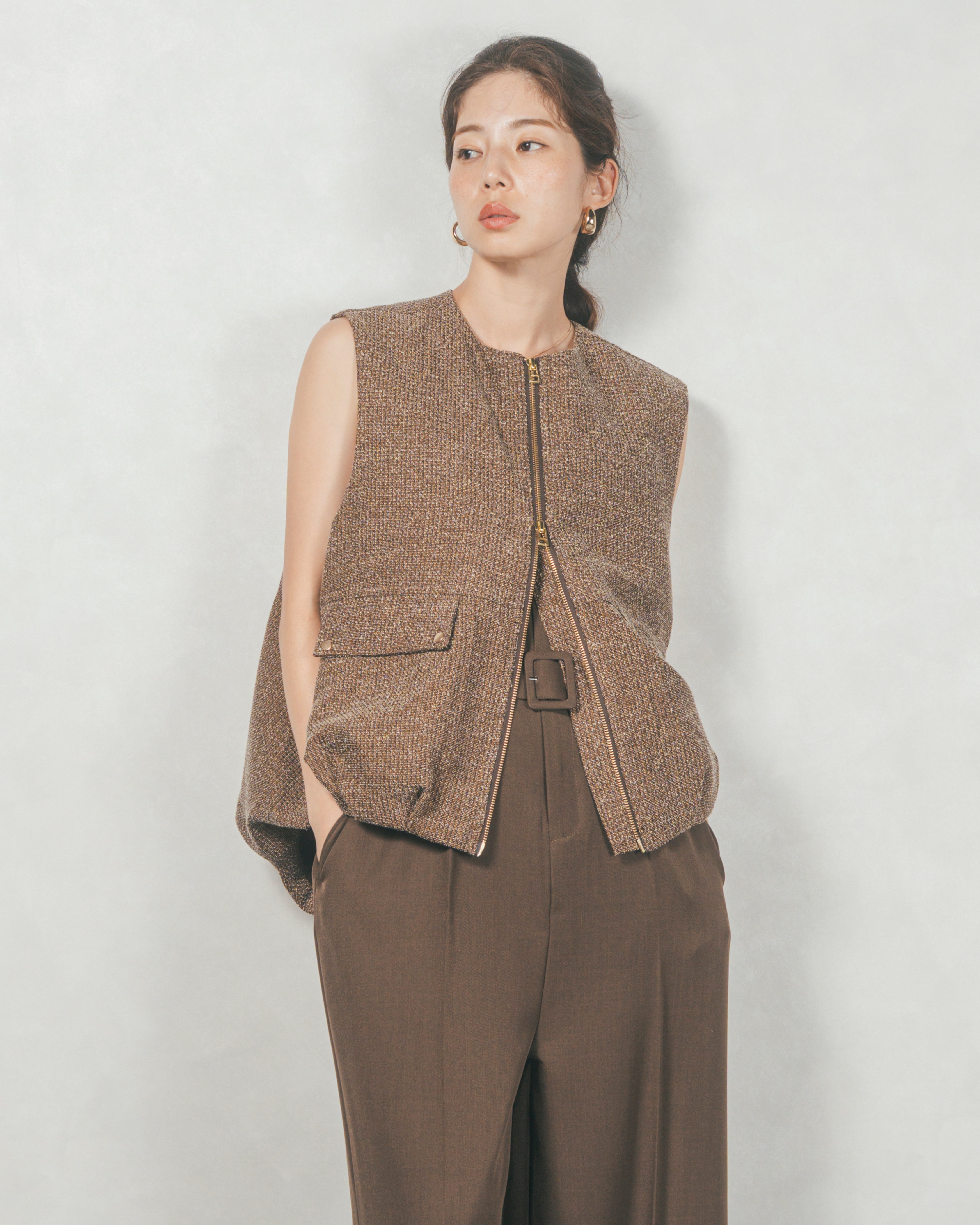ネップ入りTweedバルーンベスト – KaLae