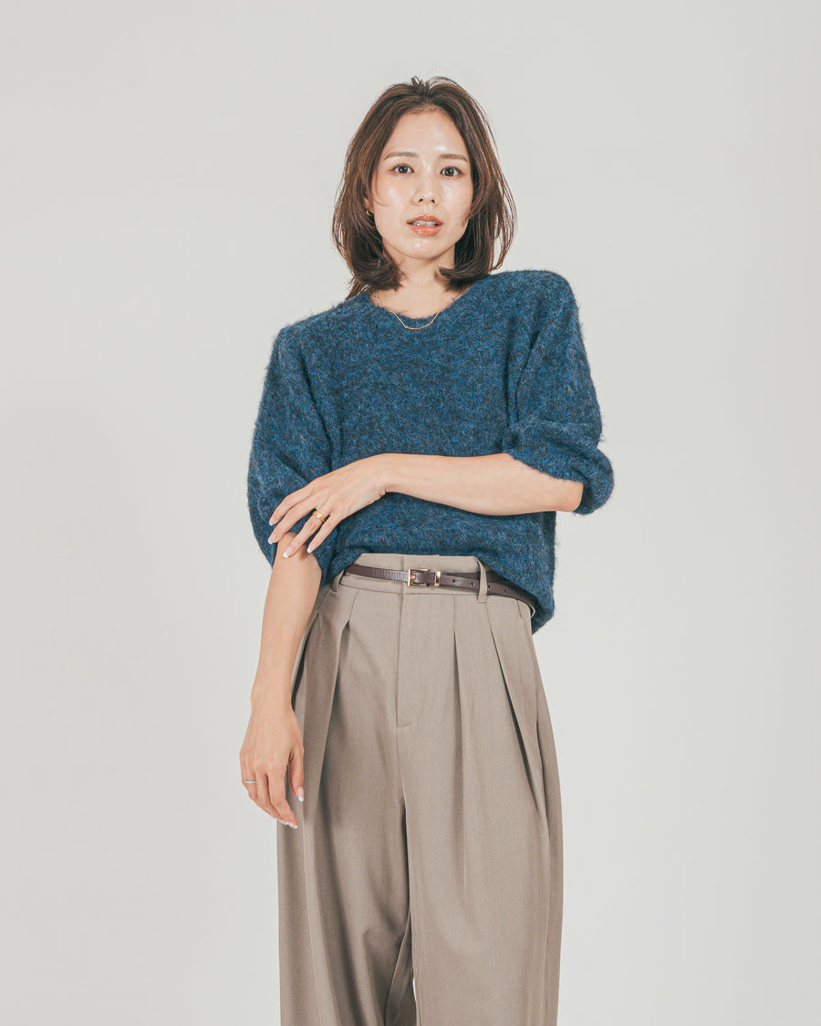 ［SET］フェザータッチハーフスリーブニット + ダブルタック ハイウエストワイドパンツ（2SET）