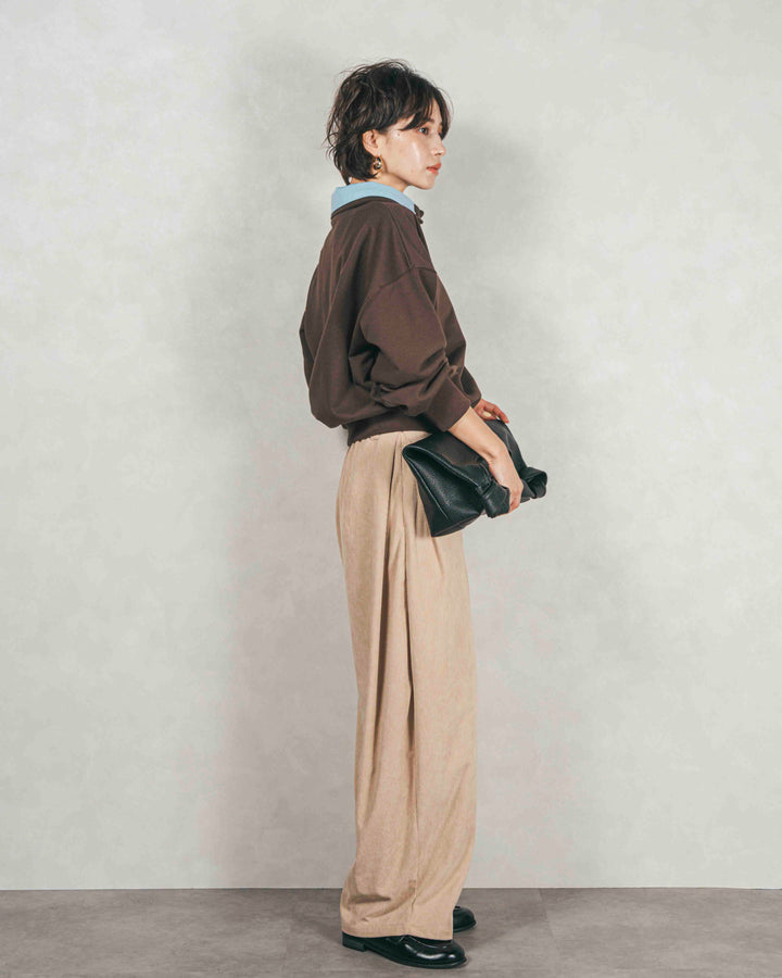 ［SET］シャツ Layered クロップドスウェット+サイドタックコクーンコーデュロイパンツ（2SET）