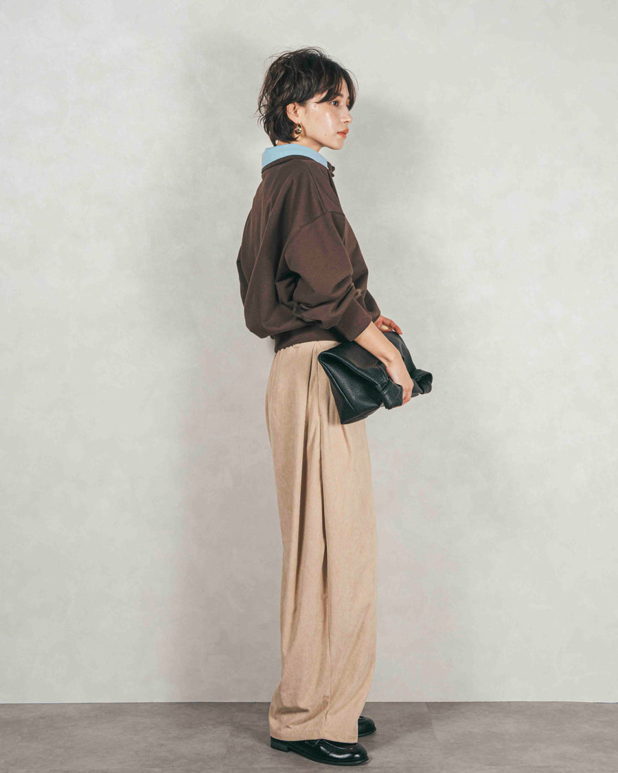 ［SET］シャツ Layered クロップドスウェット+サイドタックコクーンコーデュロイパンツ（2SET）
