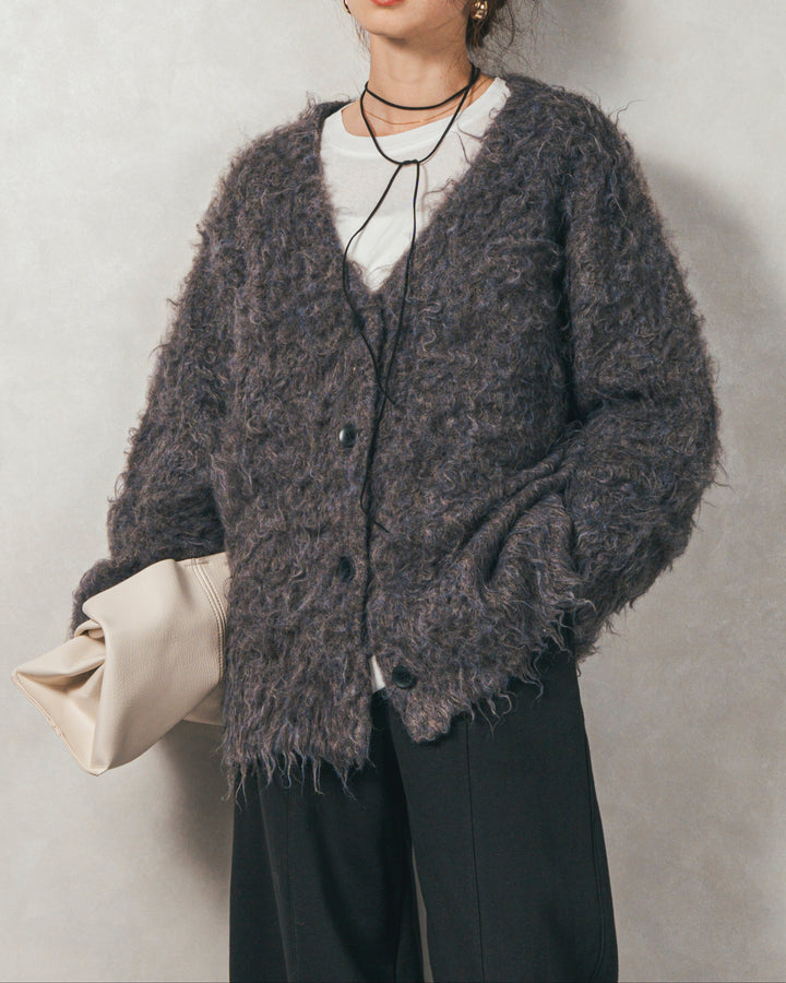 ［SET］Airyフェザー ニットカーディガン+スラブシアークルーネックT+Relax 裏起毛カーブパンツ（3SET）