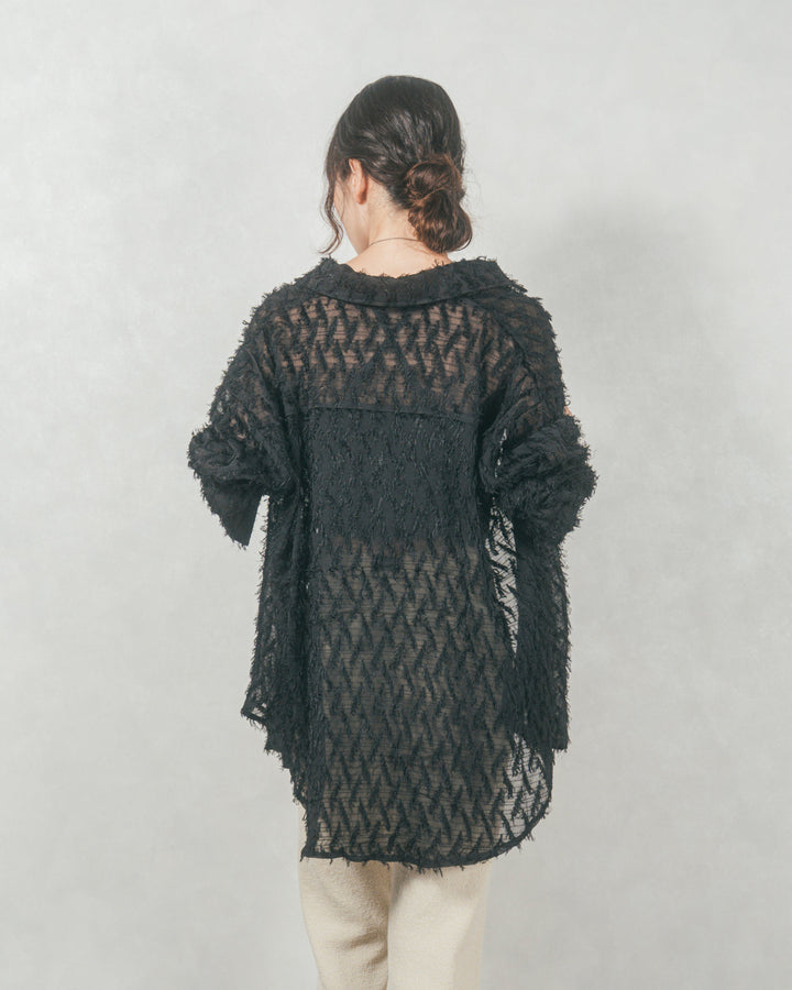 フェザータッチシアーオーバーシャツ (BLACK)