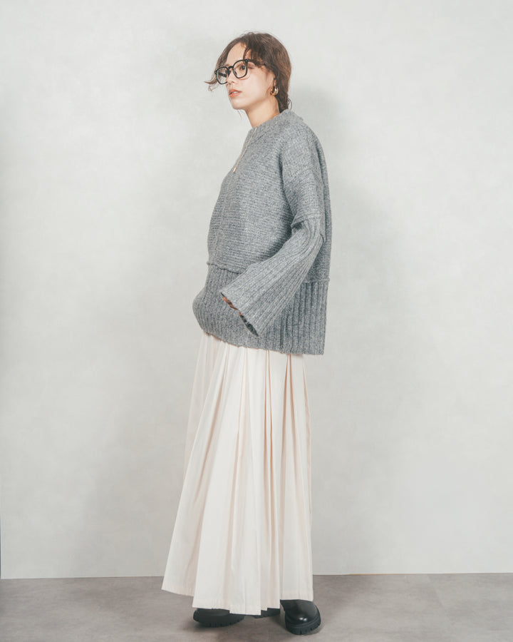 ［SET］リンキングデザイン リラックスニット+W-Tuckプリーツロングスカート（2SET）