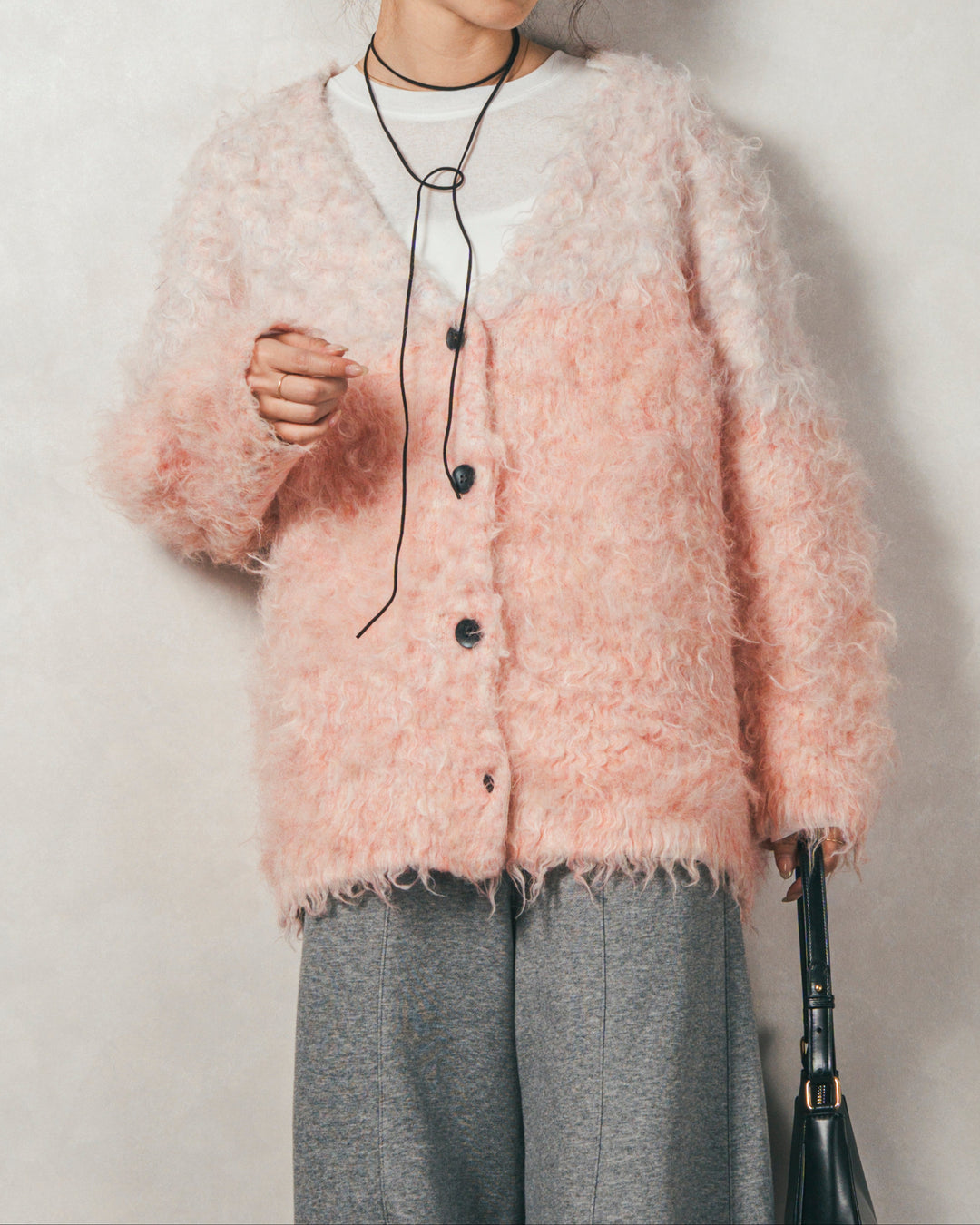 ［SET］Airyフェザー ニットカーディガン+スラブシアークルーネックT+Relax 裏起毛カーブパンツ（3SET）