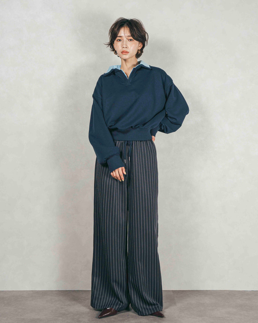 ［SET］シャツ Layered クロップドスウェット+Relaxストライプパンツ（2SET）