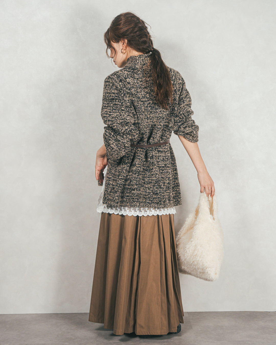 ［SET］ブークレMix ハイネックニット+W-Tuckプリーツロングスカート（2SET）