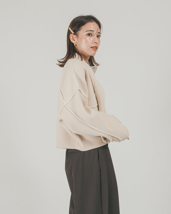 ［SET］Softショートニットブルゾン + ダブルタック ハイウエストワイドパンツ（2SET）