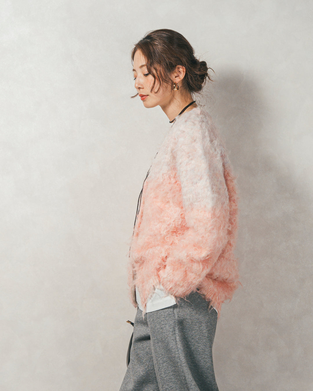 ［SET］Airyフェザー ニットカーディガン+スラブシアークルーネックT+Relax 裏起毛カーブパンツ（3SET）