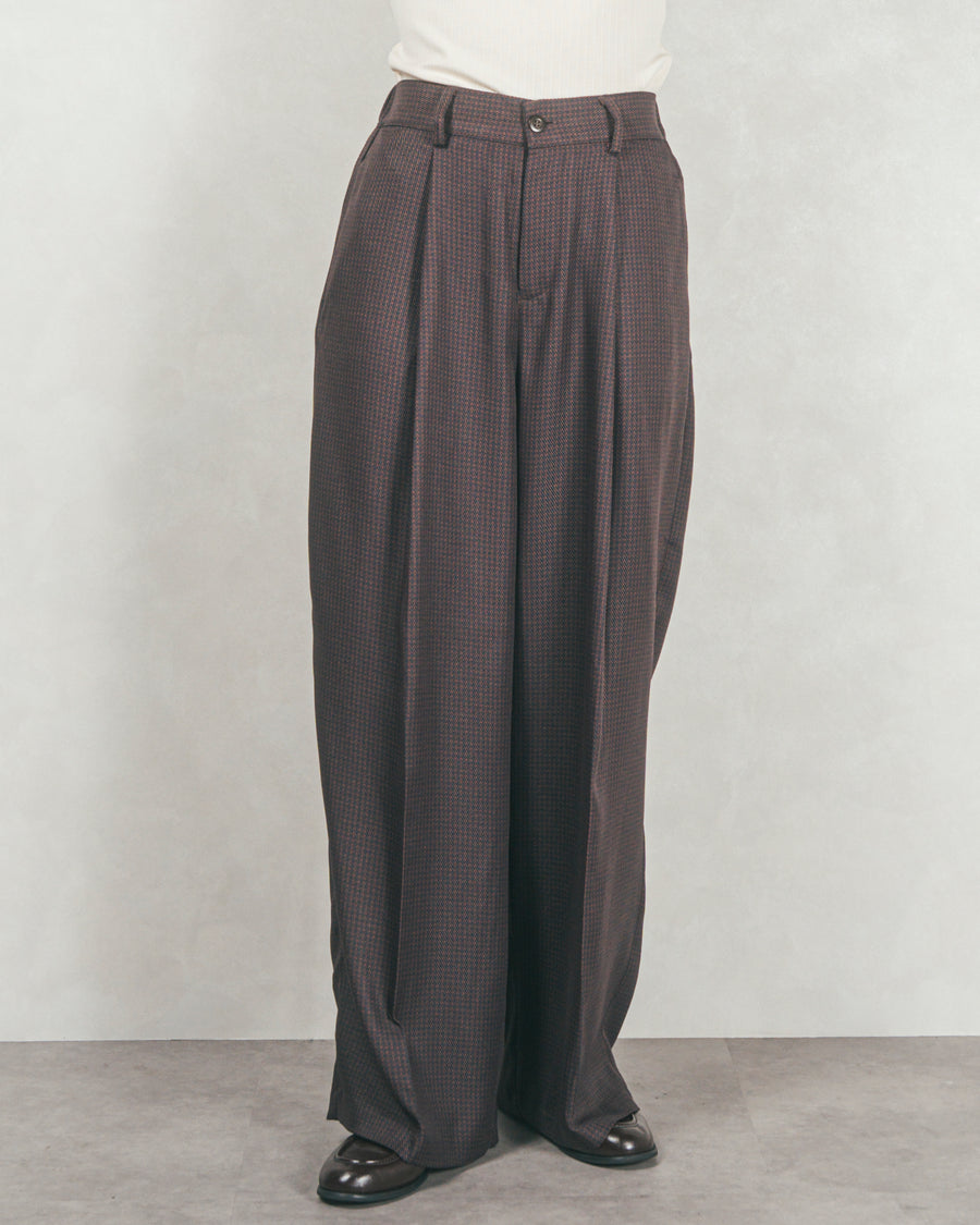 ［SET］ケーブルKnitクルーカーディガン+メランジチェックStraightパンツ（2SET）