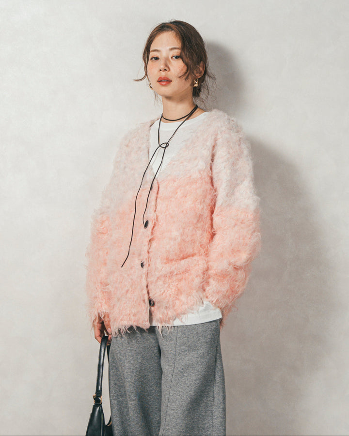Airyフェザー ニットカーディガン (PINK×LIGHT PINK)
