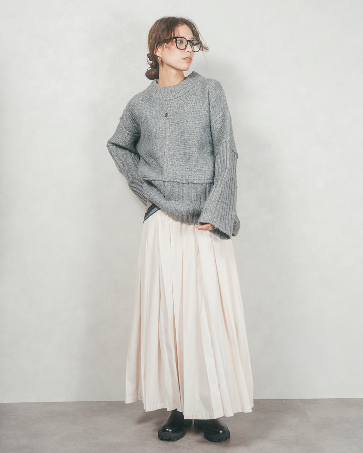 ［SET］リンキングデザイン リラックスニット+W-Tuckプリーツロングスカート（2SET）