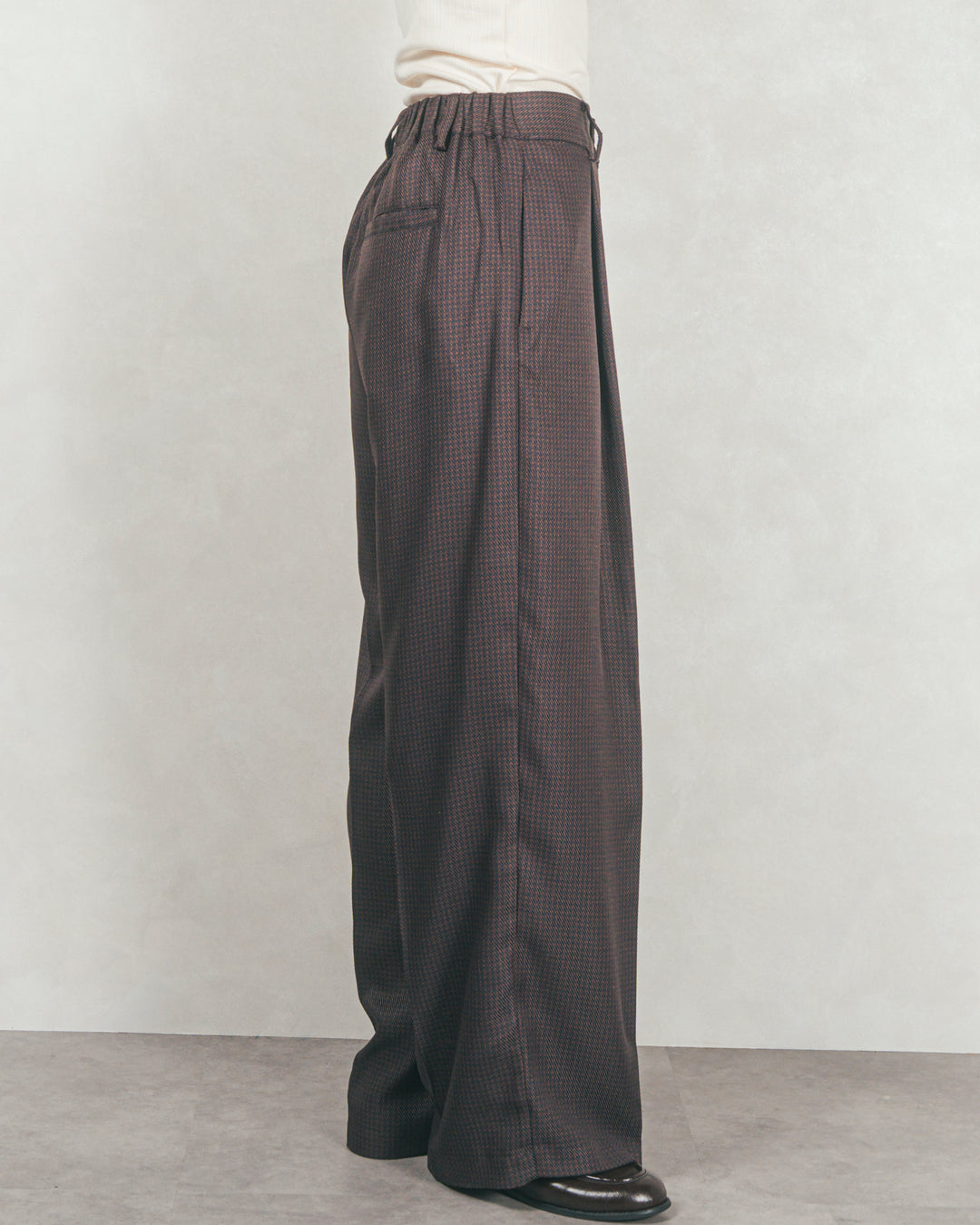 ［SET］Line Rib クルーネックニット+メランジチェックStraightパンツ（2SET）