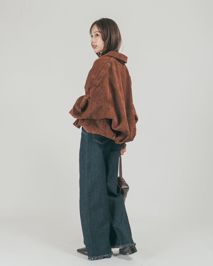 ［SET］ステンカラースウェードブルゾン + センターシーム リラックスデニム（2SET）