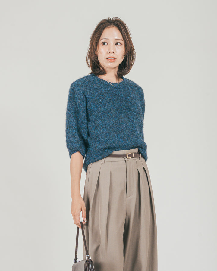 ［SET］フェザータッチハーフスリーブニット + ダブルタック ハイウエストワイドパンツ（2SET）