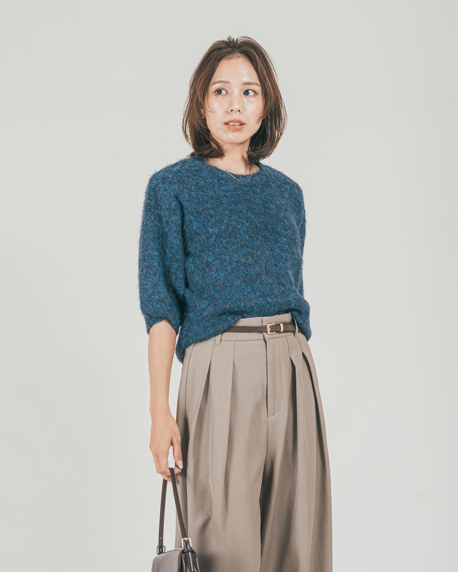 ［SET］フェザータッチハーフスリーブニット + ダブルタック ハイウエストワイドパンツ（2SET）