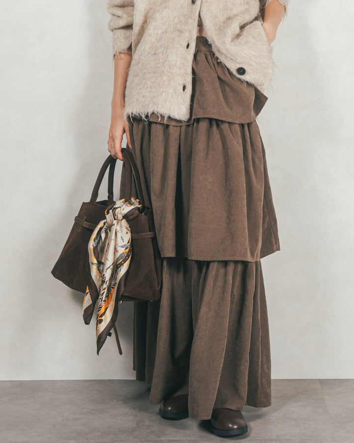 Flareティアードロングスカート (BROWN)