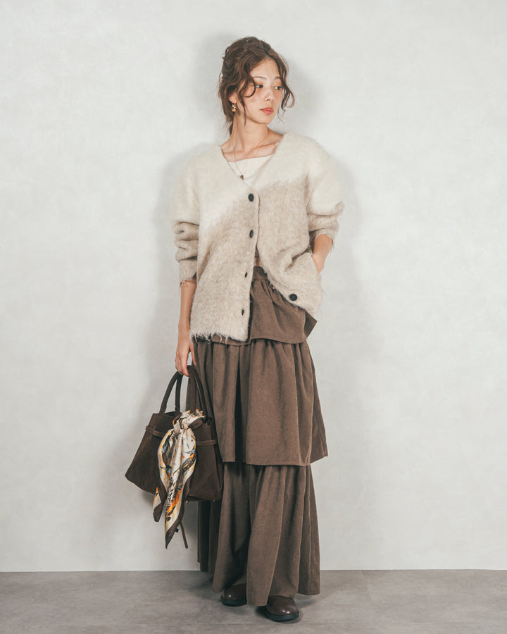 ［SET］Airyフェザー ニットカーディガン+Flareティアードロングスカート（2SET）